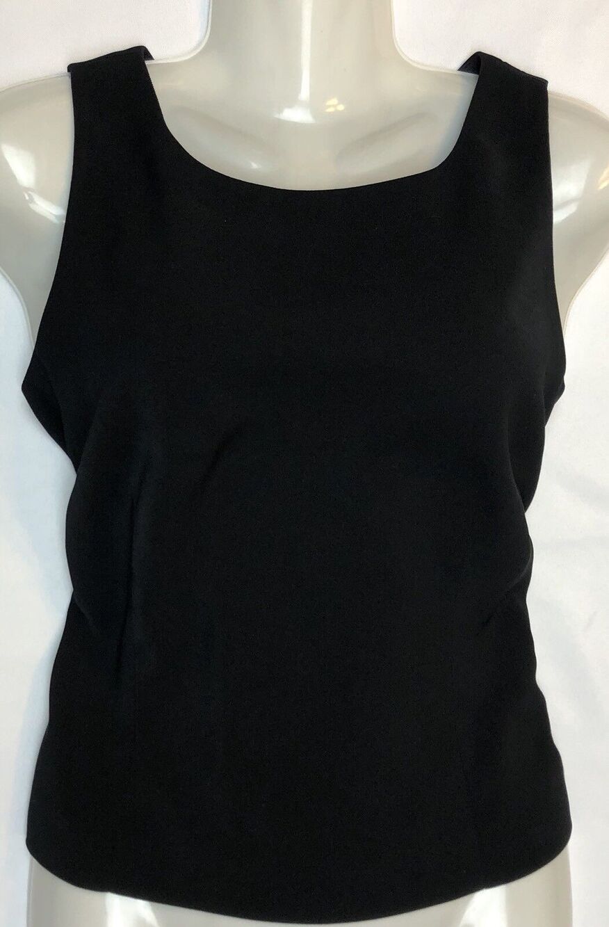 Amanda Smith Tank Women Size 4P Black Side Zip Lined Blouse Top Casual Work